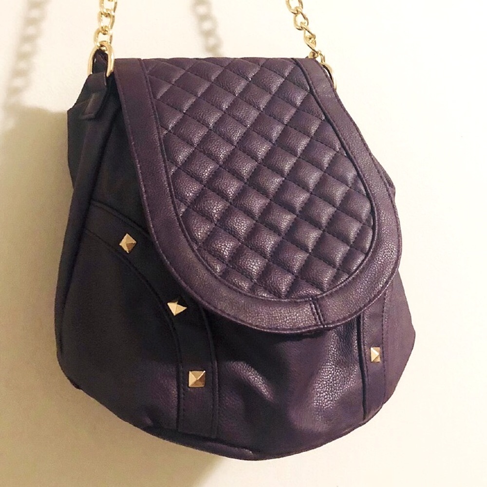 Dark purple faux leather bucket purse hand bag